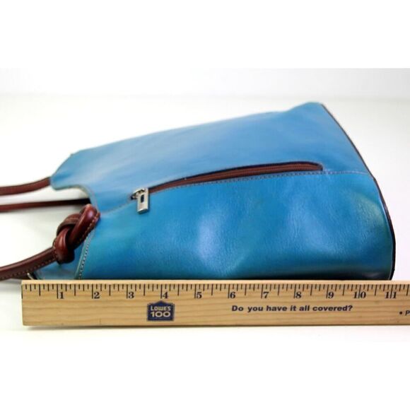 Florence BLUE GENUINE LEATHER BROWN TRIM SHOULDER BAG CONVERTIBLE BACKPACK PURSE main image 5